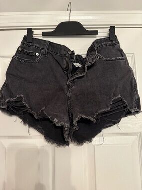 aerie Black High-Rise Distressed Cutoff Jean Shorts